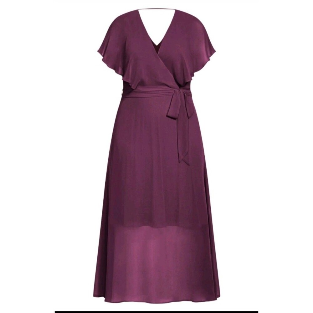City Chic Womens Sz 14 Softly Tied V-neck Chiffon Dress Purple Wedding Guest